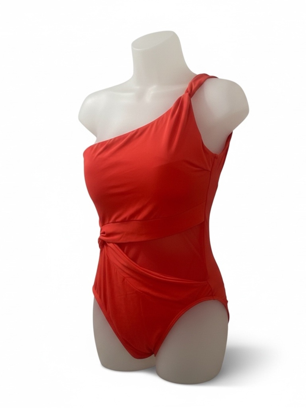 Michael Kors One-Shoulder Mesh Cutout Swimsuit Sea Coral Size 10